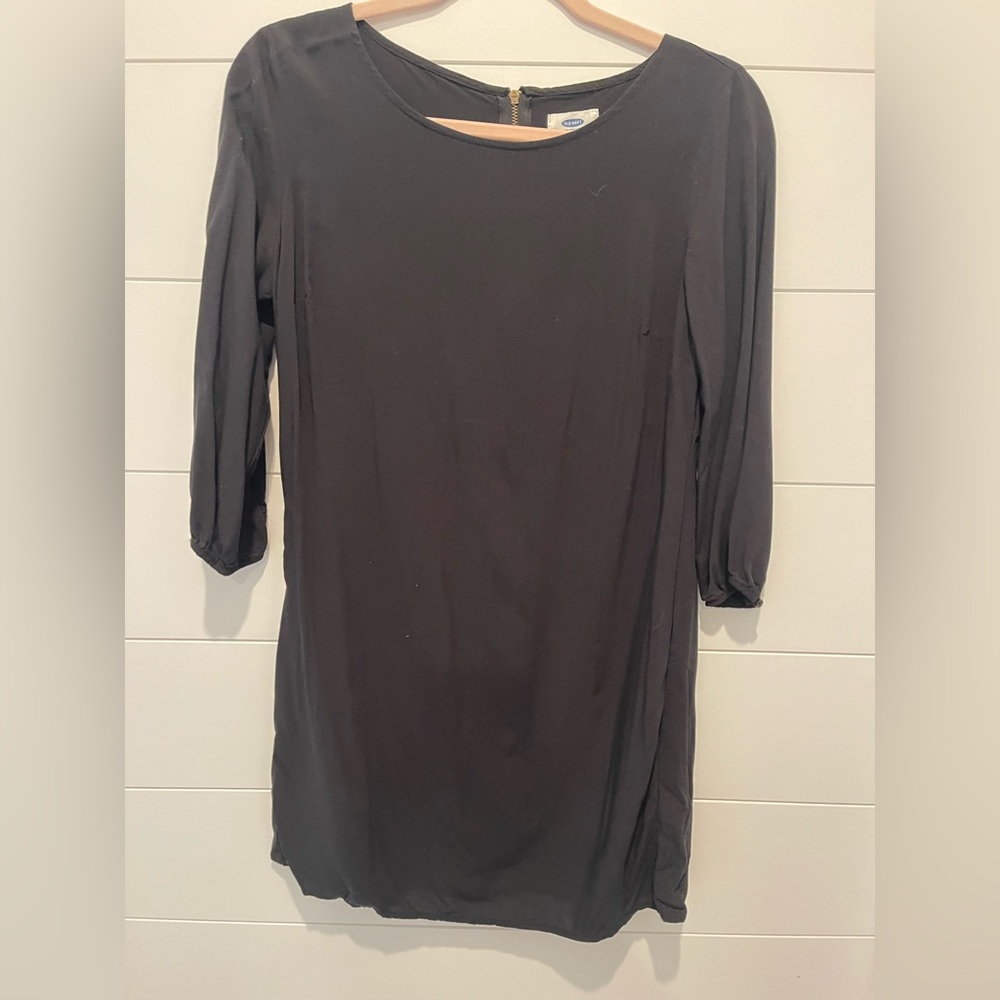Old Navy Black Sheath Dress with Cuffed 3/4 Sleeves